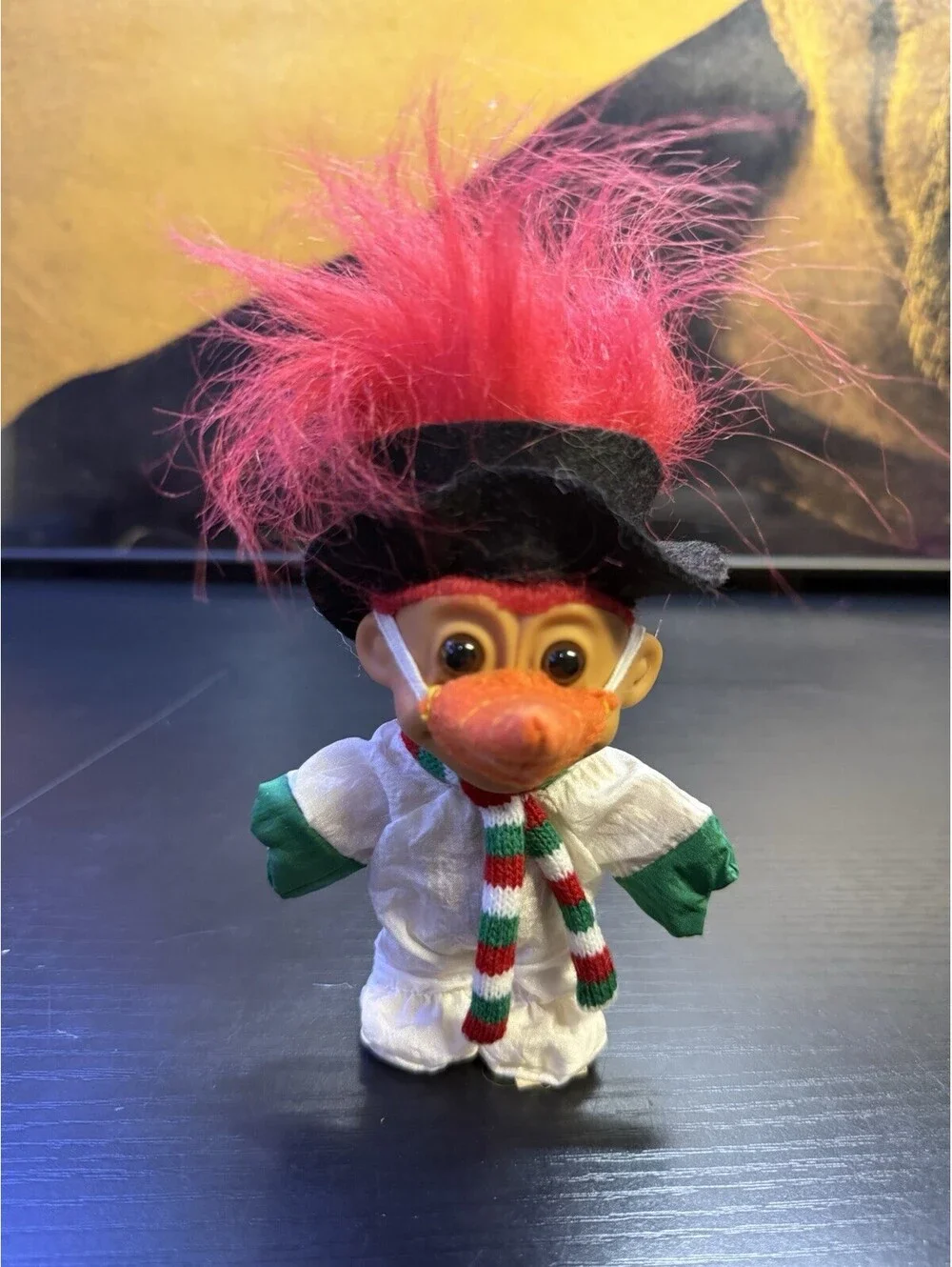 Russ Christmas Troll Doll Snowman Red Hair Top Hat Scarf Mask Item 18047